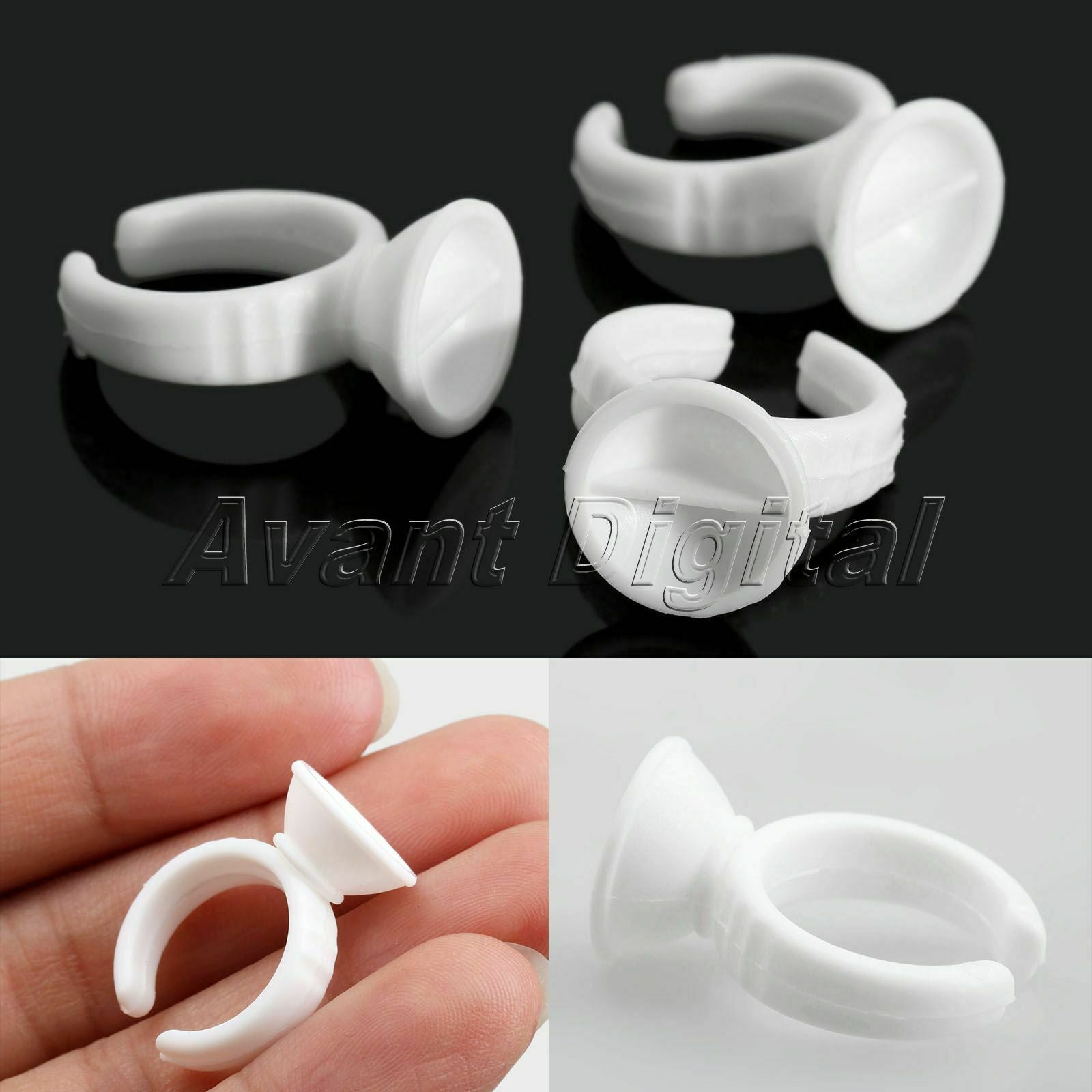 50Pcs White Plastic Tattoo Ink Cups Finger Ring Holders Permanent Makeup Tool