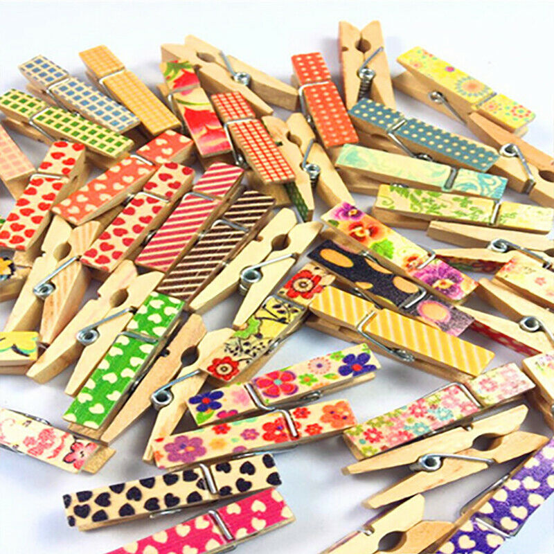 100x Cute Painted Wood Pegs Gift Crafts Wedding Hanging Photo Mini Pinch Clip HN