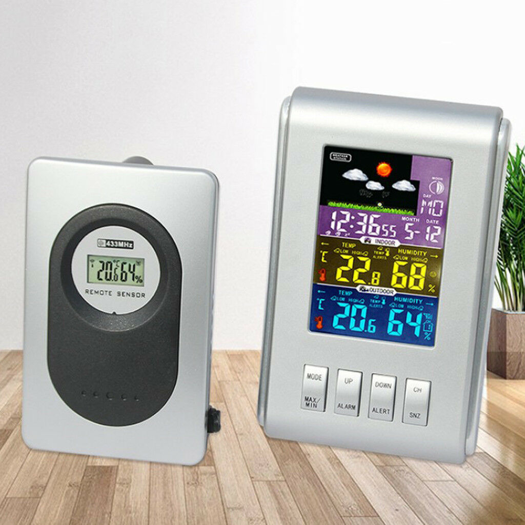 Digital Alarm Clock Wireless Forecast Station In/Out Temperature Humidity