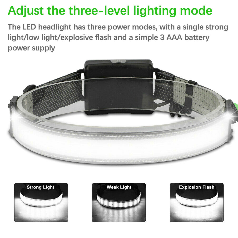 LED Head Band Light Flashlight Headlamp 3Mode Broadbeam Torch Lamp Waterproof