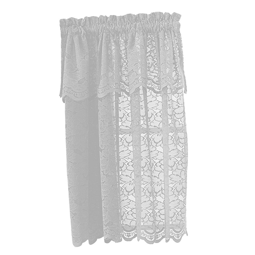 2X 1 Panel Embroidered Lace Window Voile Sheer Curtain Tiers 74x90cm B White