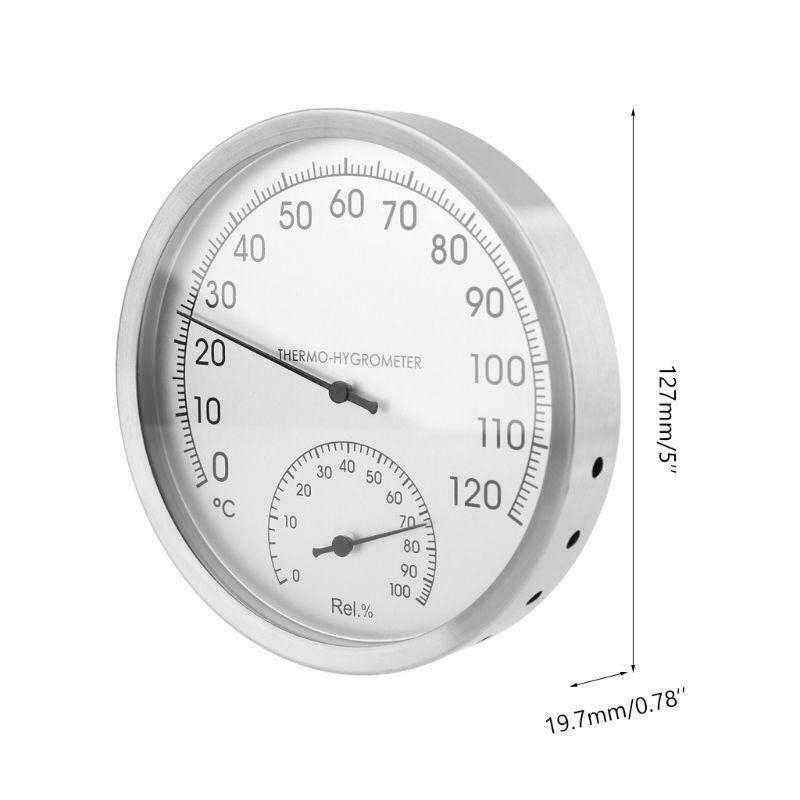 5" Thermometer Hygrometer Wall Hanging Stainless Steel Indoor Outdoor Sauna Room