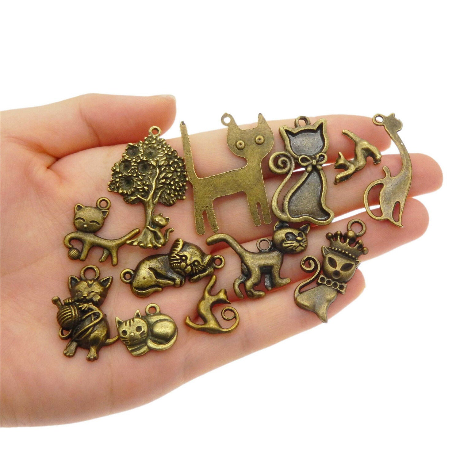 12 pcs Antiqued Bronze Metal Cats Charms Assorted Mix DIY Pendants Findings