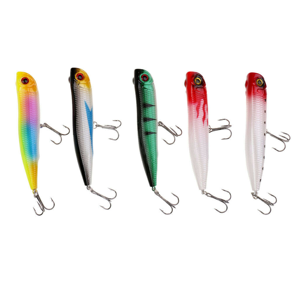 Lot 5pcs Hard Plastic Popper Fishing Lures Bait Bass CrankBaits Hooks Tackle