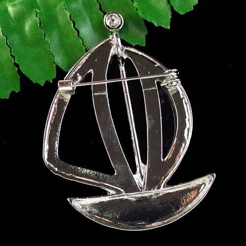 62x45x5mm Wrapped Natural Rainbow Abalone Shell Sailing Brooch Pendant G37351