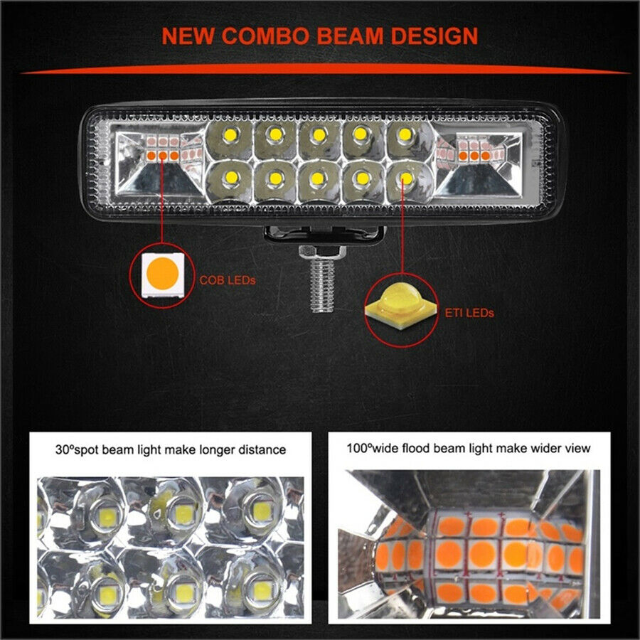 1 Pair 6 inch 48W 4800lm White Spot Beam+Amber Flood Beam LED Strobe Work Light