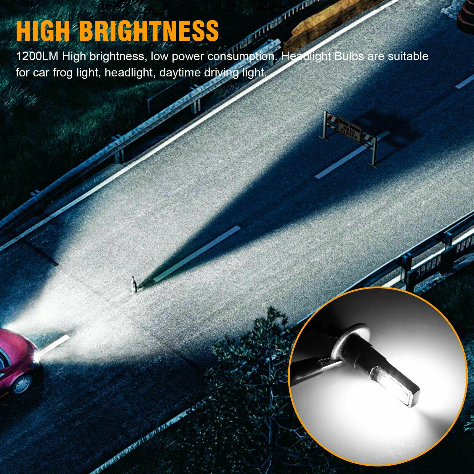 2x H1 Super White 6000K LED Headlight Fog Driving Bulbs Kit High Low Beam Lamps