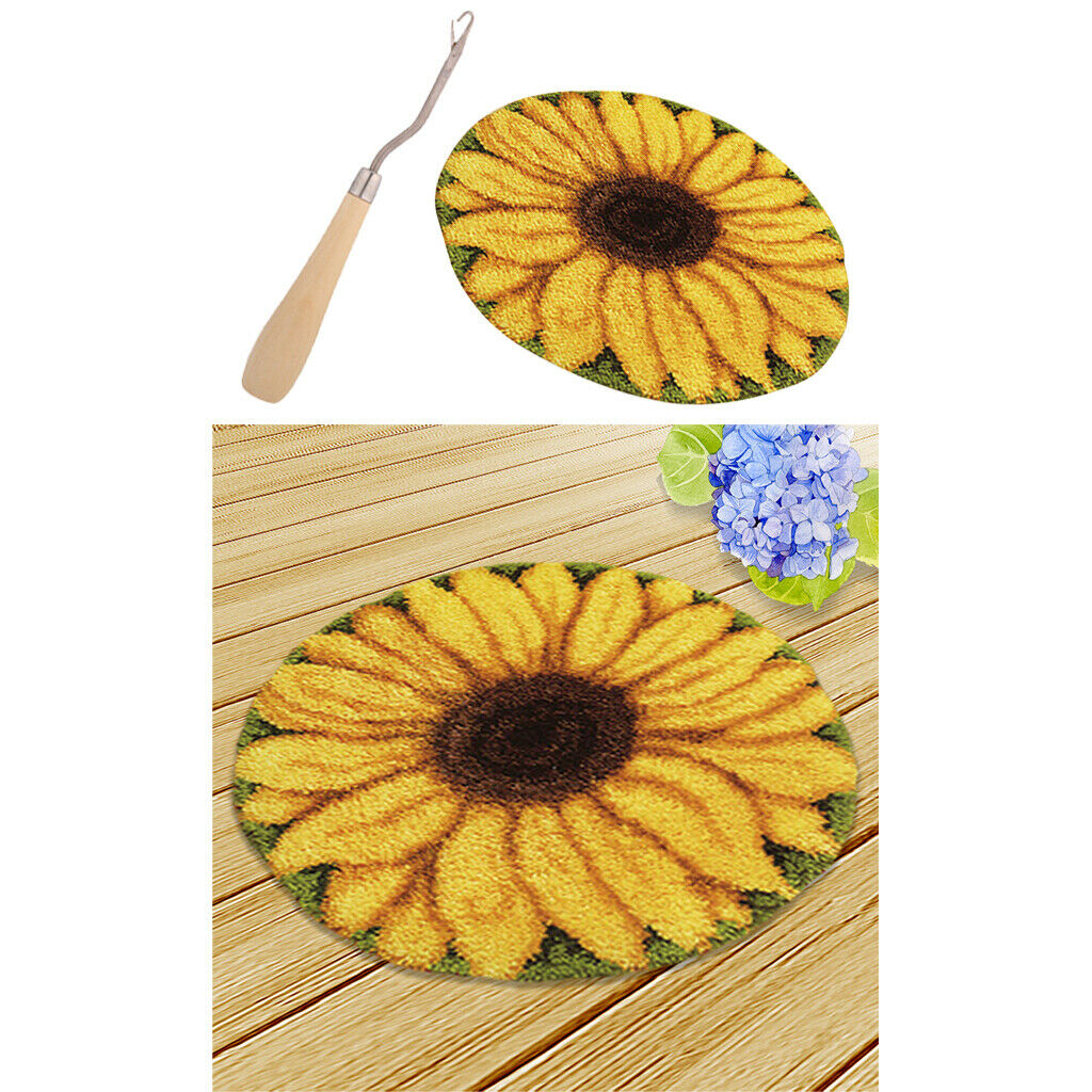 Arts and Crafts Sunflower Latch Hook Kit, 20x20inch & 1Pcs Wooden Handle Bent