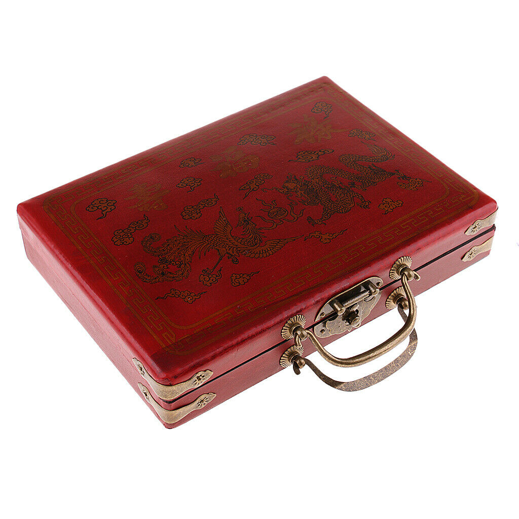 Chinese Mahjong Collectible Majiang Set with Retro Style Case, 3x2.2x1.5cm Tile