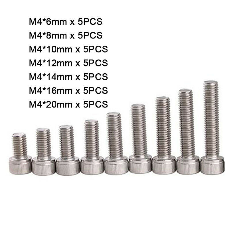 35Pcs M4*6~20mm Allen Bolt Socket Cap Screws Hex Head Kit A4 316 Stainless