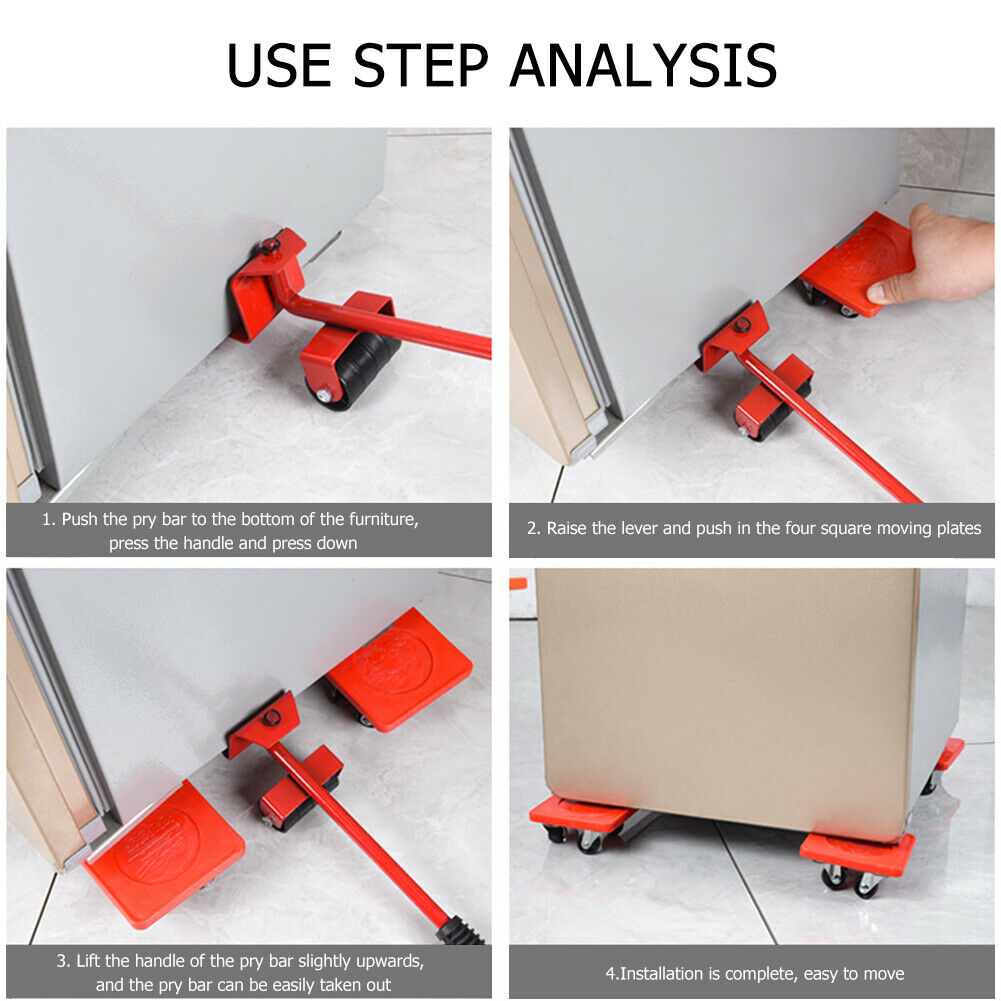 5pcs Moves Furniture Tool Transport Shifter Moving Wheel Slider Remover Set