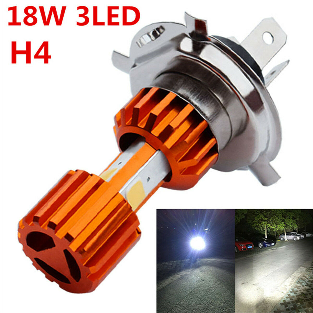 H4 18W Motorcycle Headlight Front Blub 2000LM Super Bright 3*COB LED Hi/Lo Lamp