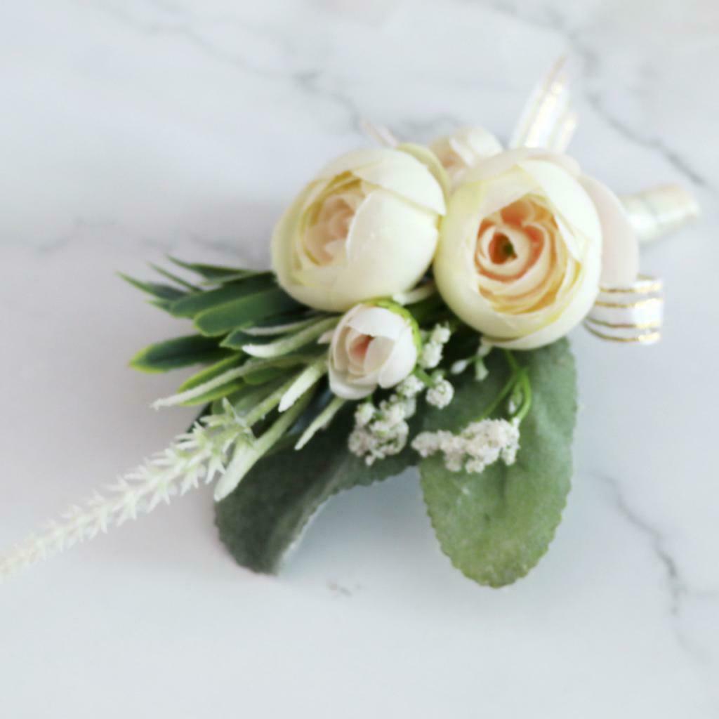 Artificial Tea Flower Boutonniere Wedding Party Corsage Wrist Flower Brooch