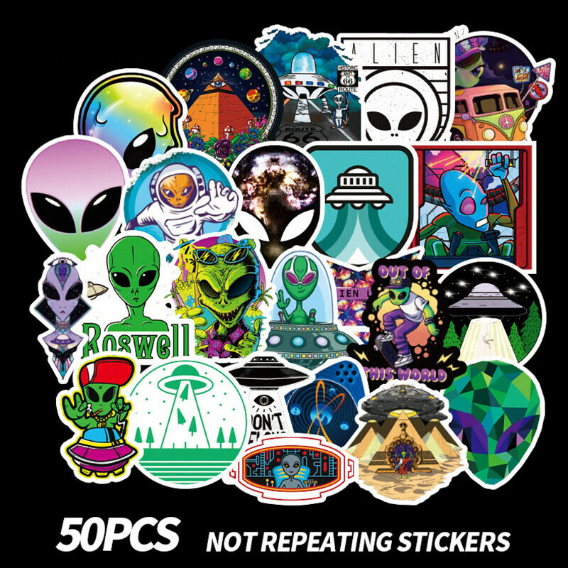 50X UFO Alien Astronaut Rocket Cartoon Stickers Gifts Toys DIY Skateboard Laptop