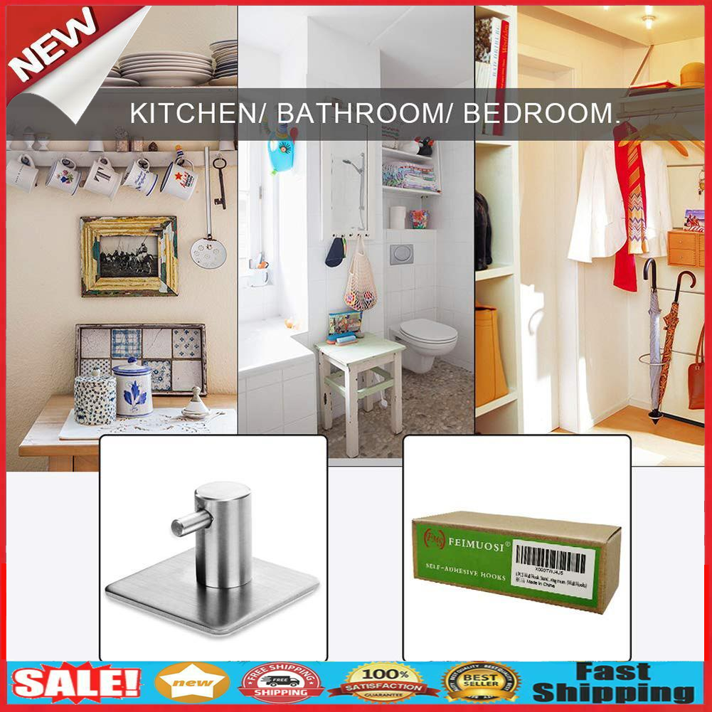 Stainless Steel Bathroom Hook Rustproof Self-adhesive Kitchen Hanger (2pcs) @