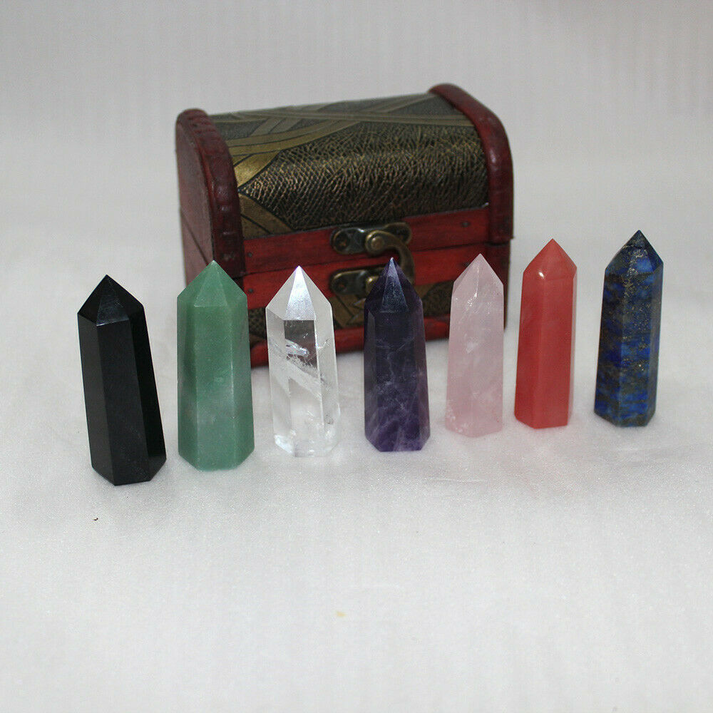 Seven-Star Array Group - 7 Chakra Healing Crystals Hexagonal Prism Point Wands