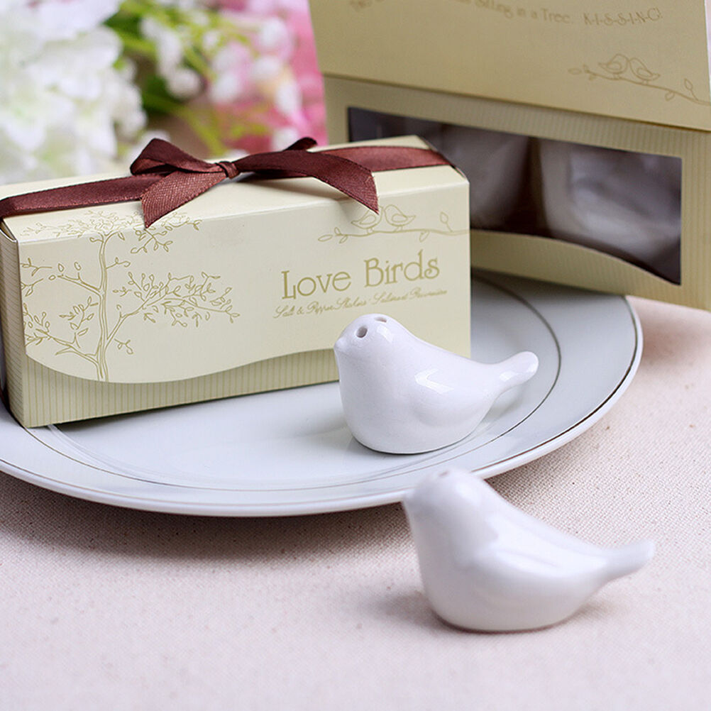 2x Ceramic Love Birds Salt & Pepper Shakers Wedding Bridal Shower Party B.l8