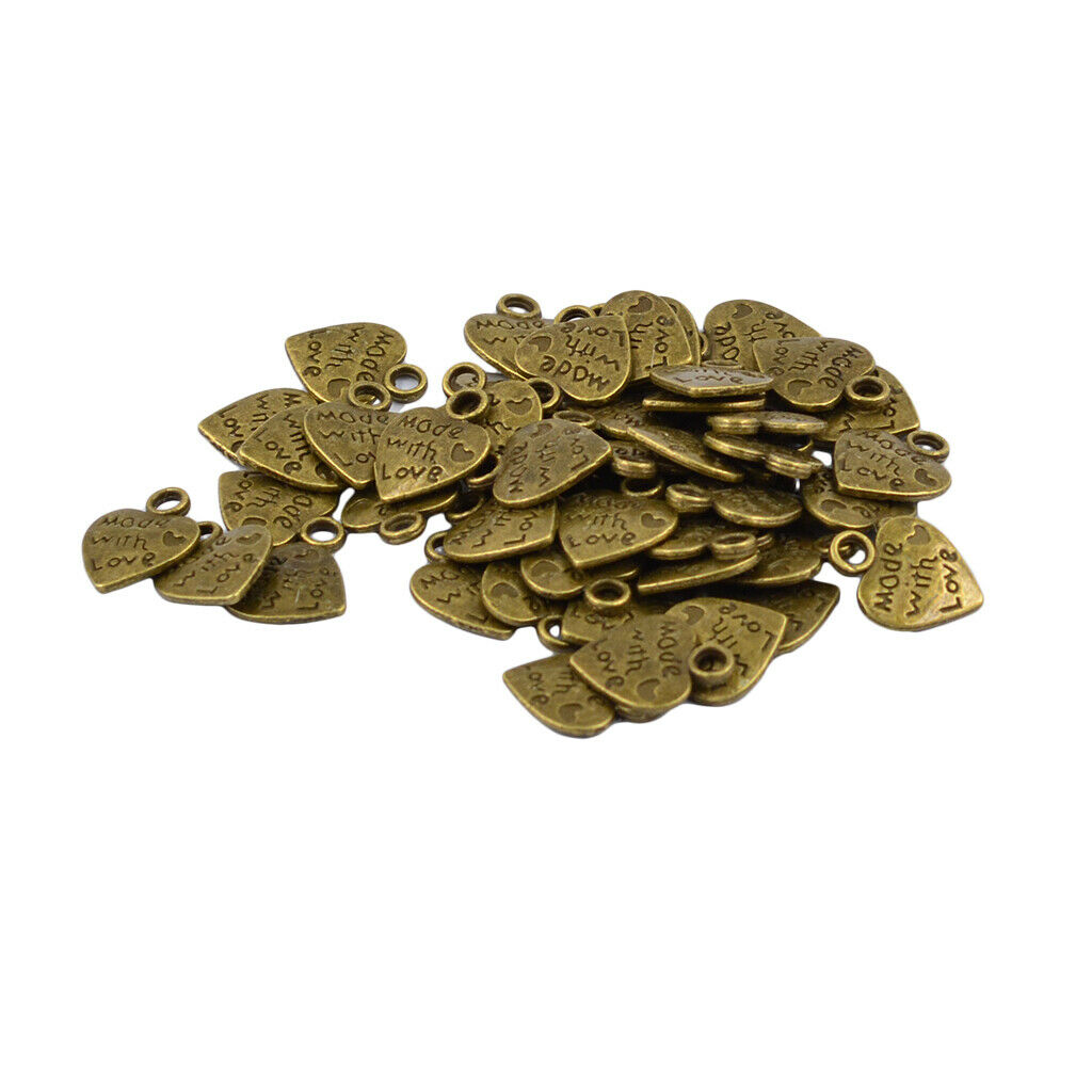 50Pcs Heart Shape Charms Pendant Made with Love Engraved Jewelry DIY Making