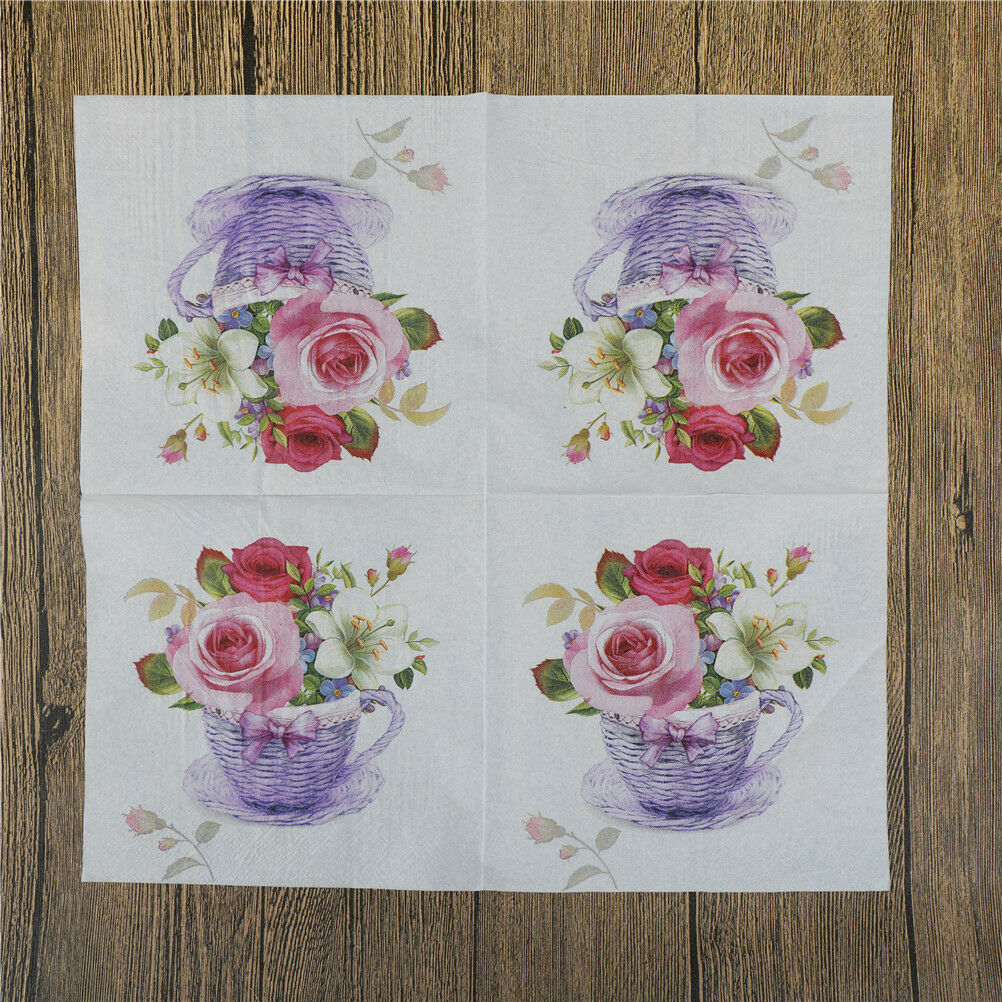 20pcs flower paper napkins food festive party tissue napkins decoupage decorDDAU