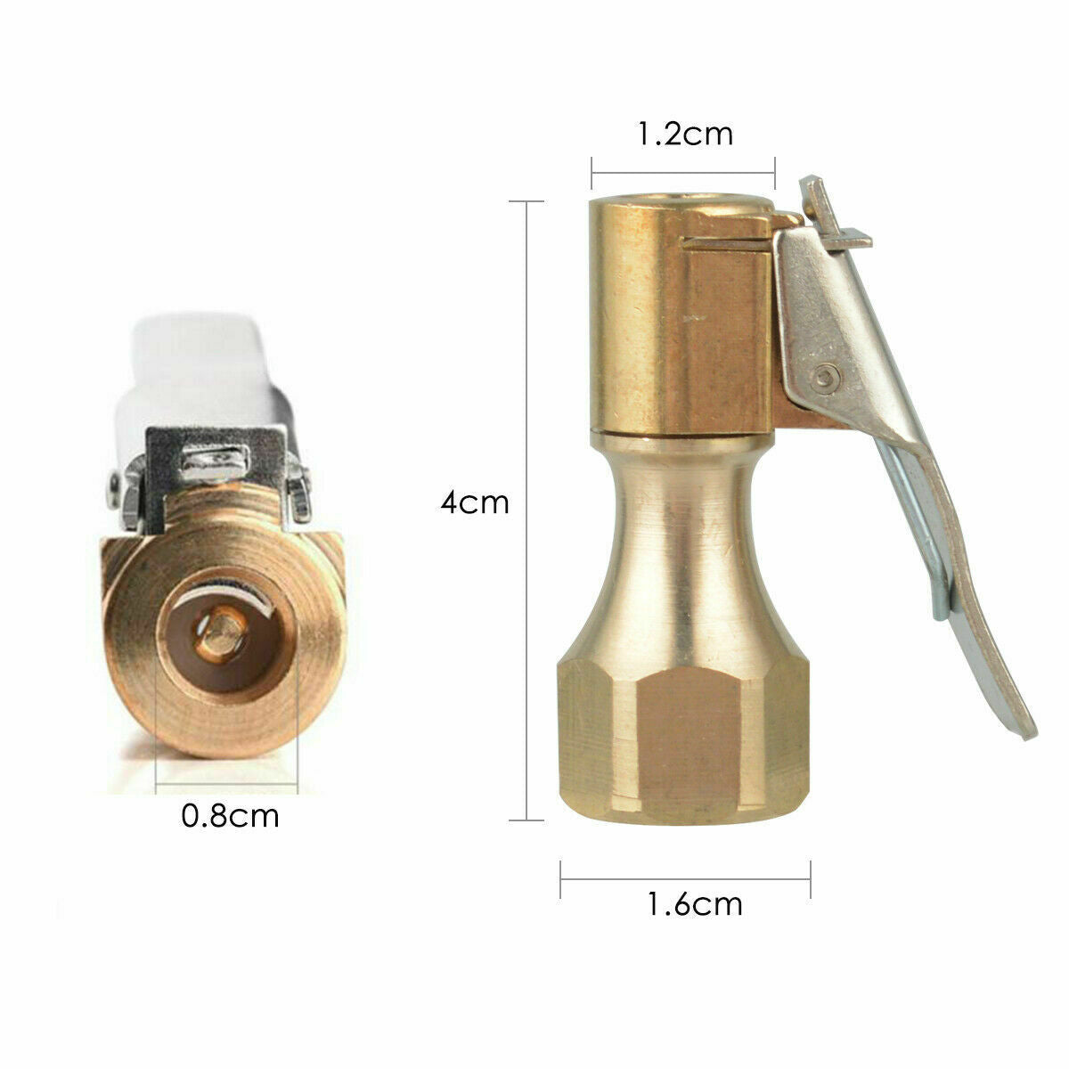 2X Tyre Valve Air Chuck Inflator Pump Connector Adapter Brass Clip on Car 8mm UK