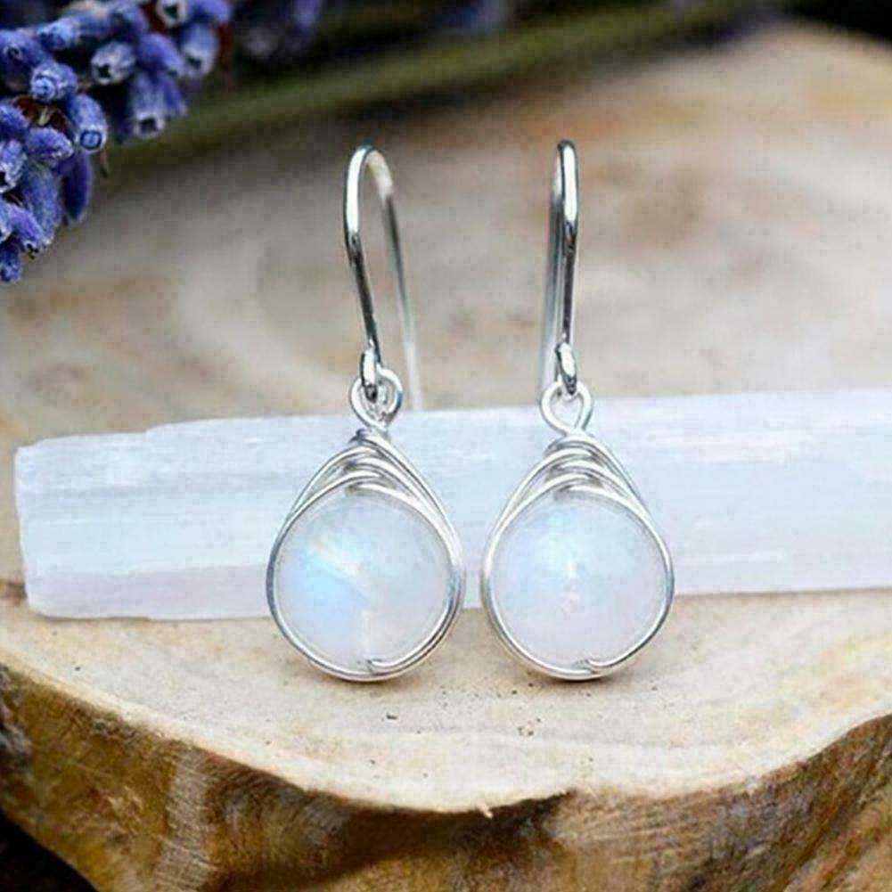 Round Drop Earrings Pendant For Women Moonstone Jewelry O7I6 S9O0