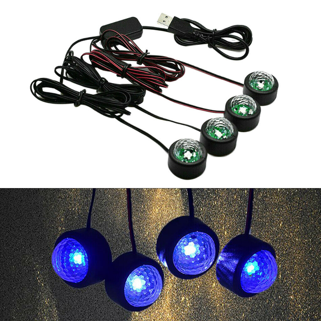 4-In-1 USB Car LED Atmosphere Lamp Star Light Sound Control Accessories