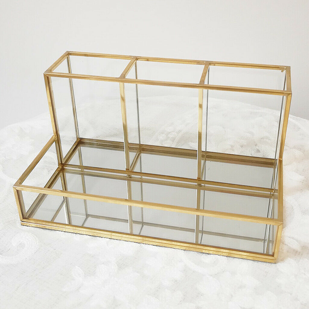 Clear Glass Make Up Brush Storage Organiser Case Display Lipstick Holder Tray
