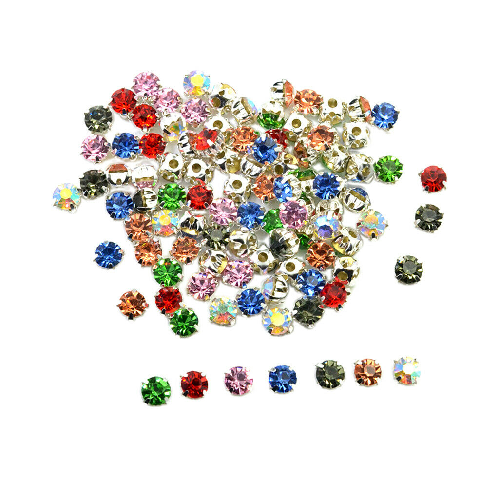100x Lot Diamante Claw Sew On Rhinestones Embellishments for DIY Crafts 6mm