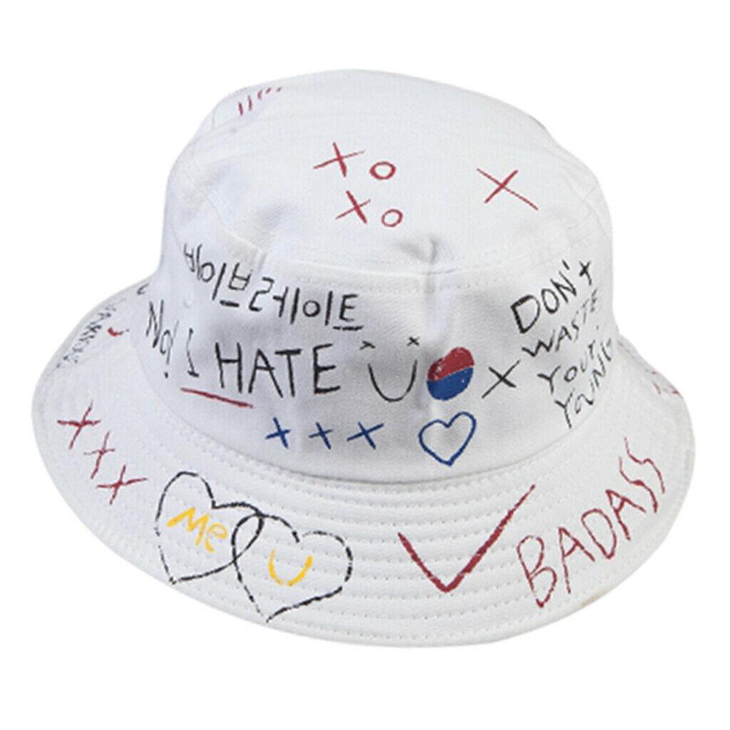 Creative Graffiti Bucket Hat Men Women Sun Hat Spring Hiphop Style Cap White
