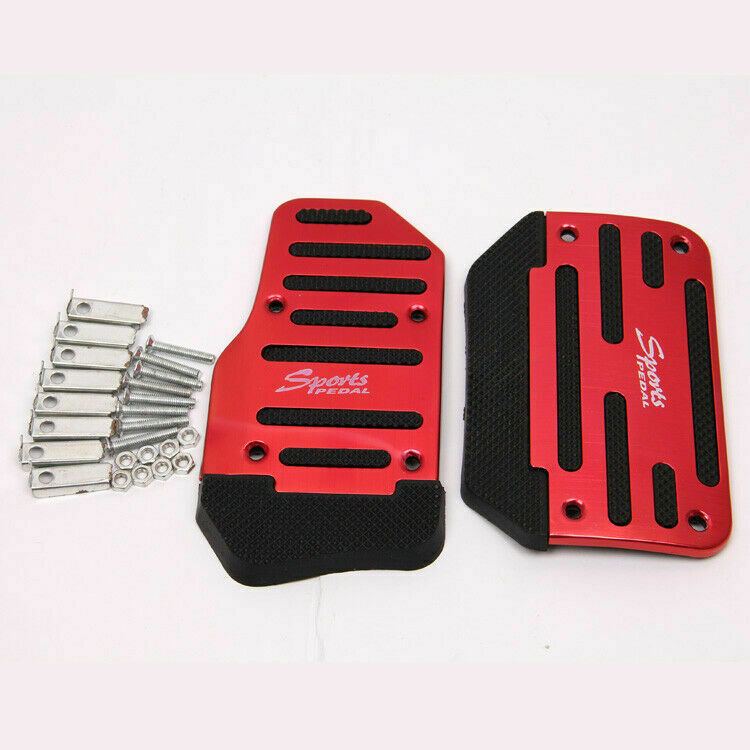 Pair Red Universal Car Automatic SUV Interior Foot Rest Pedals Aluminum Pad