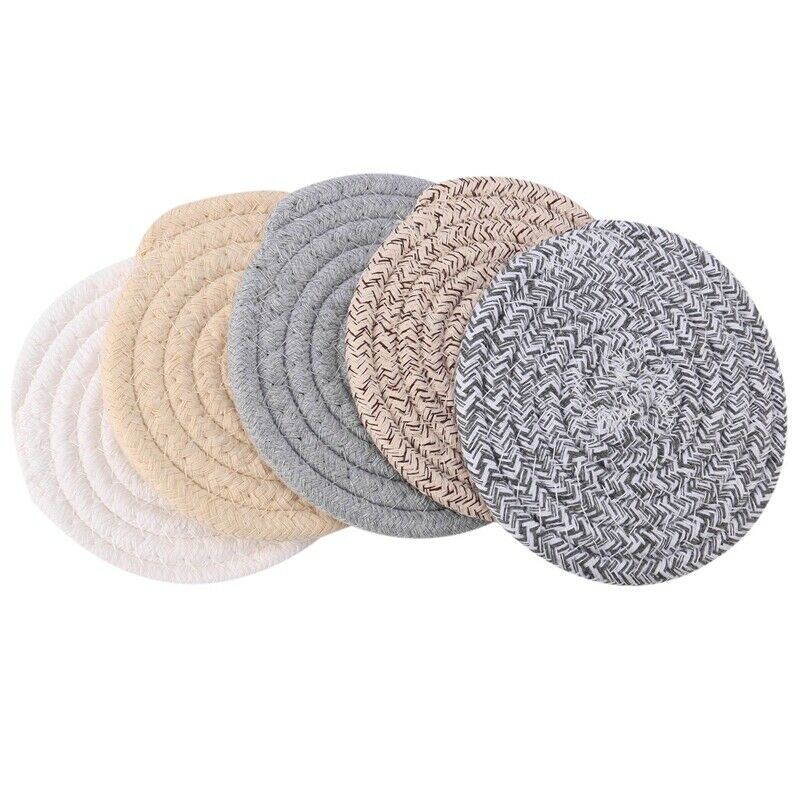 1X(Round Cotton Braided Table Place Mats Coaster Non-Slip Table Mats Set of 8M8)