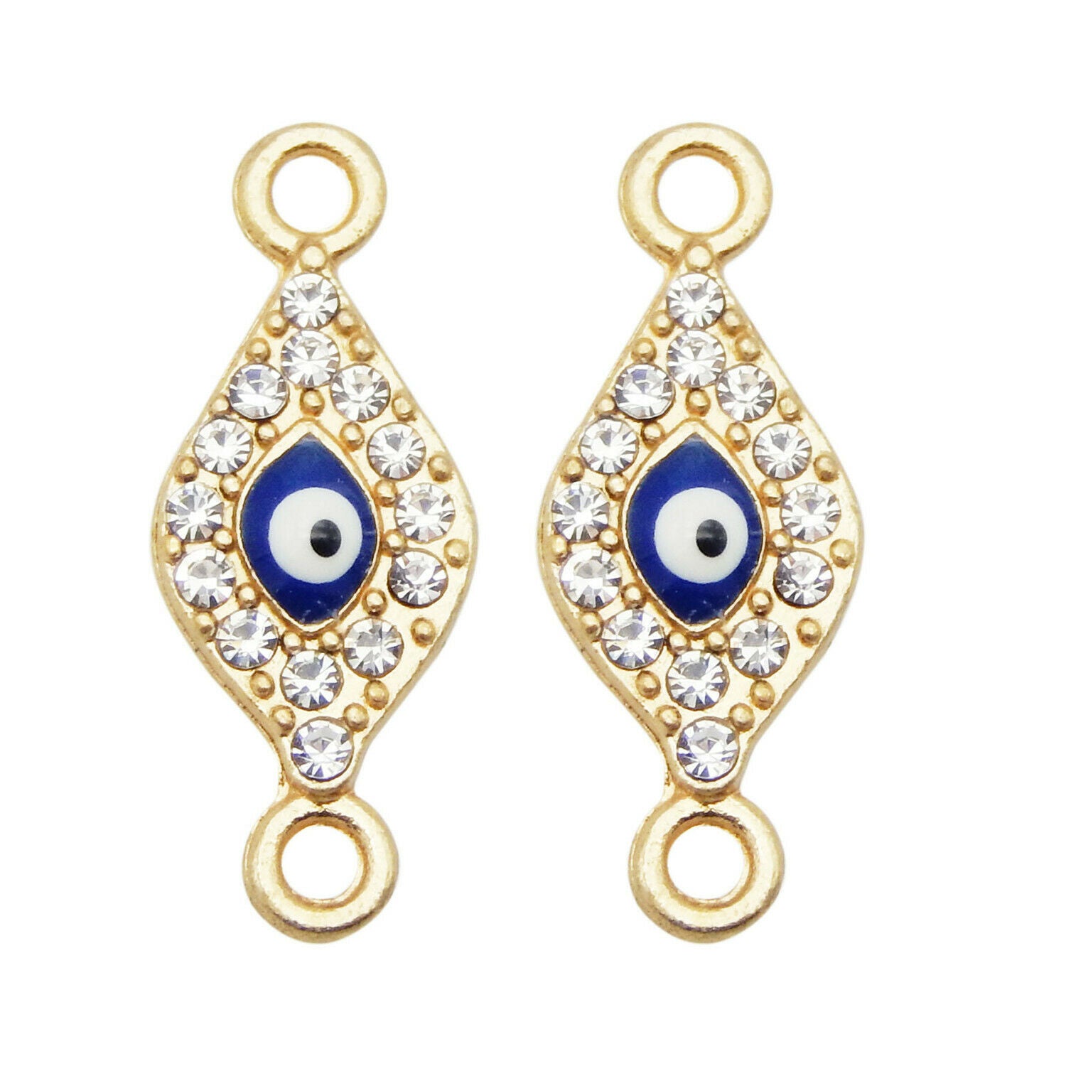 22*9mm Golden Alloy Enamel Eye Charm Pendant Rhinestone Connector Jewelry 12PCS