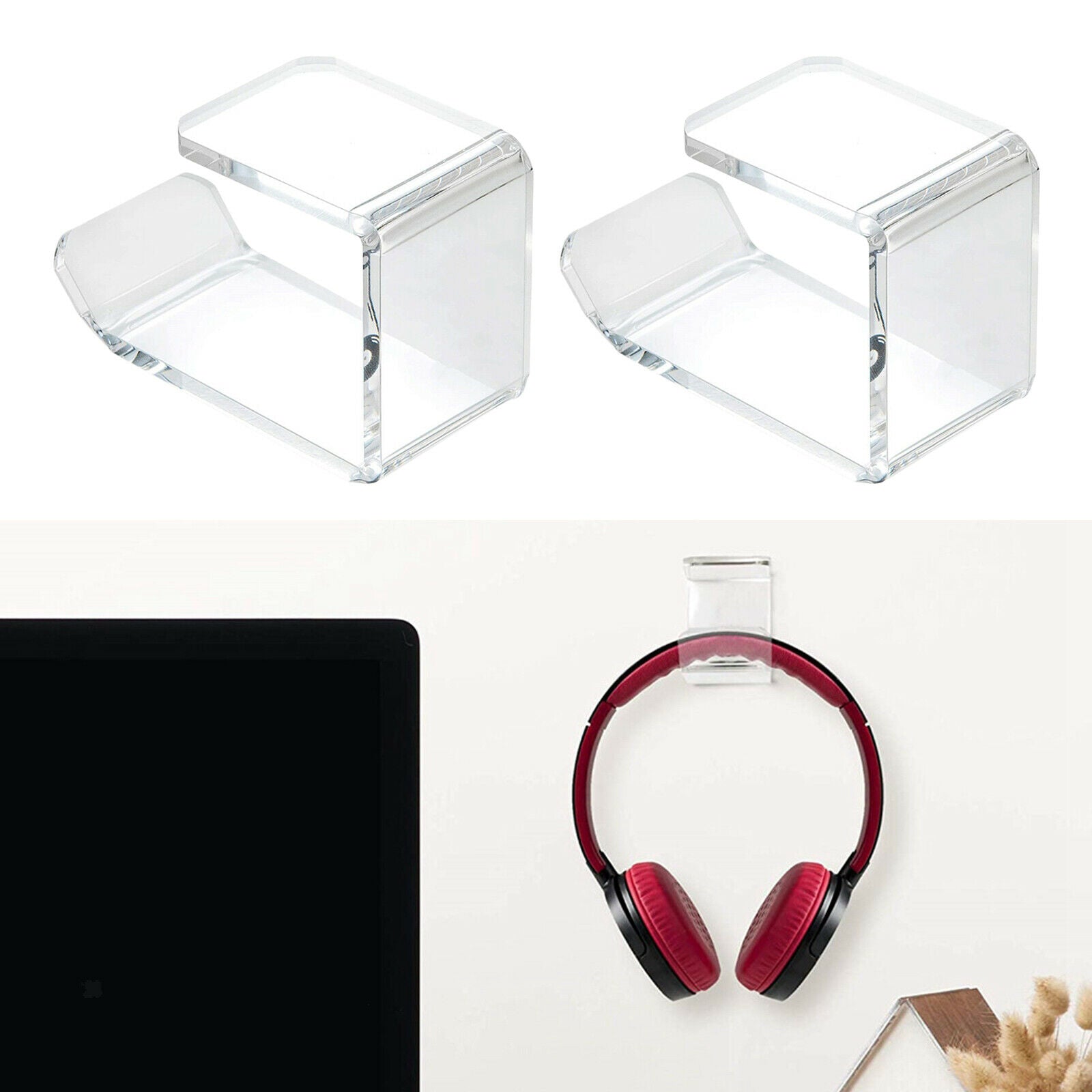 2Pack Acrylic Headphone Hook Headphone Hanger Holder Desk Display Bracket