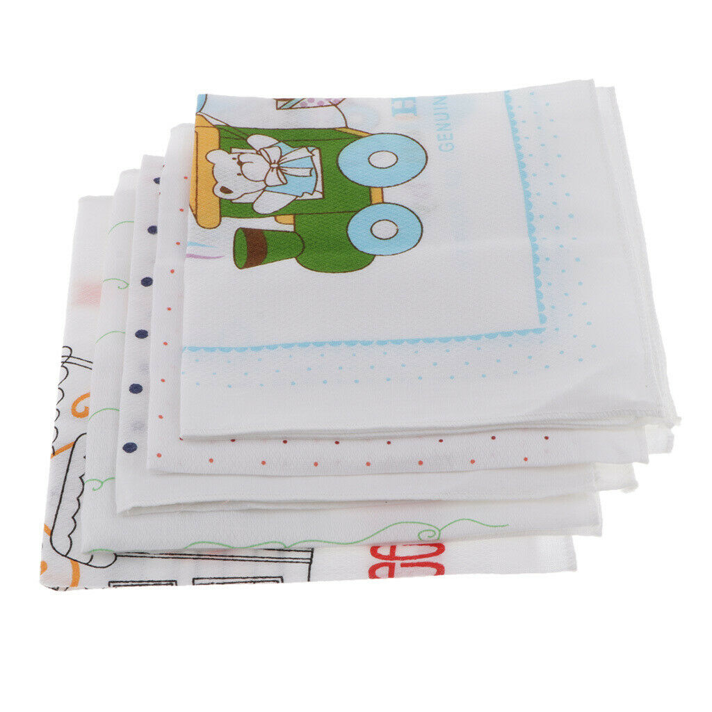 5x Kids Cartoon Handkerchiefs Baby Boys Printed Hanky Comfy Kerchiefs Hankie