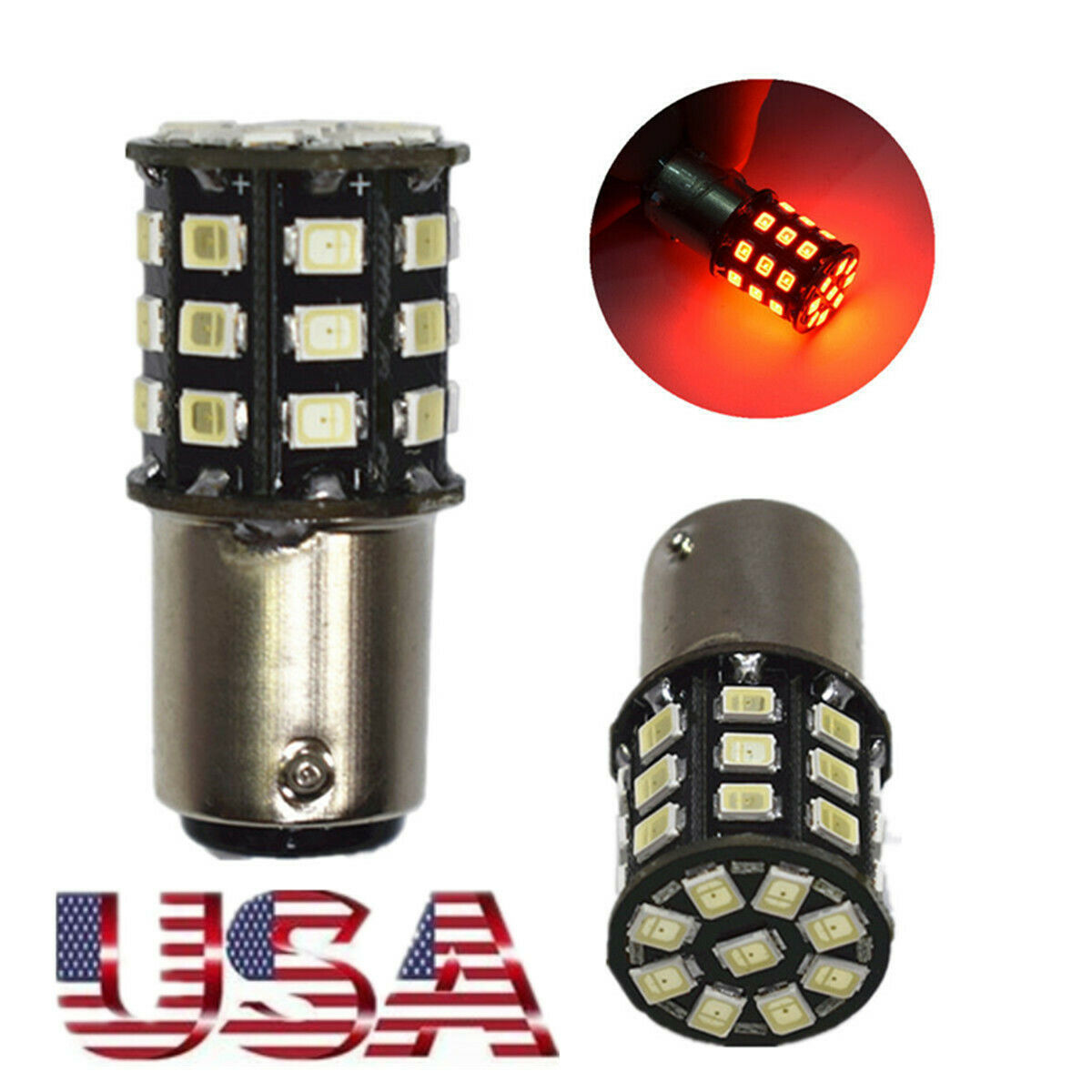 1 Pair BA15S P21W Red Strobe Flash Brake Light 1156 2835 33SMD S25 LED Bulbs