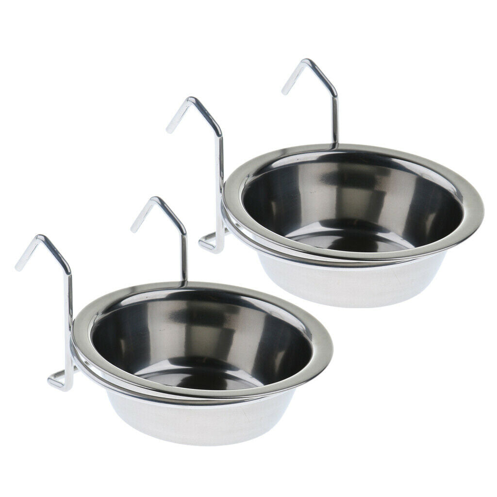 2Pcs Bird Parrot Stainless Steel Cup Feeding Accessories in Cage Bowl