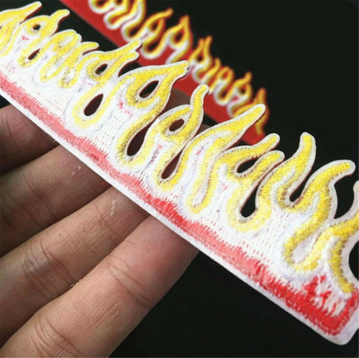 Flames Fire Embroidery Sew On Iron On Patch Badge Jeans Fabric Applique Craft