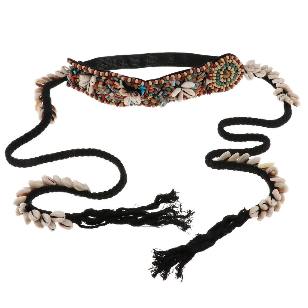 Braided Hippie Belly Dance Headband Shells Bohemian Hair Rope Headpiece Beaded