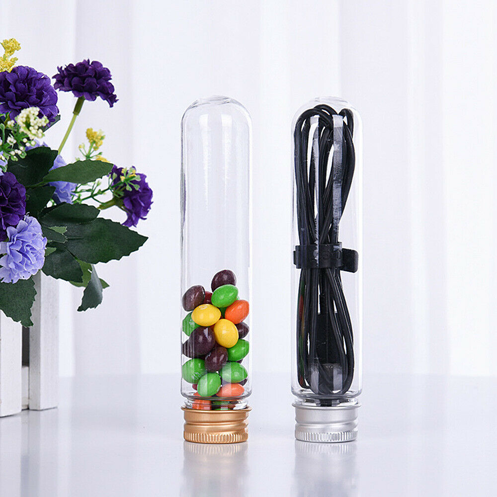 10Pcs 80ml Plastic Clear Cylinder Test Tubes with Lids Candy Bottle Container