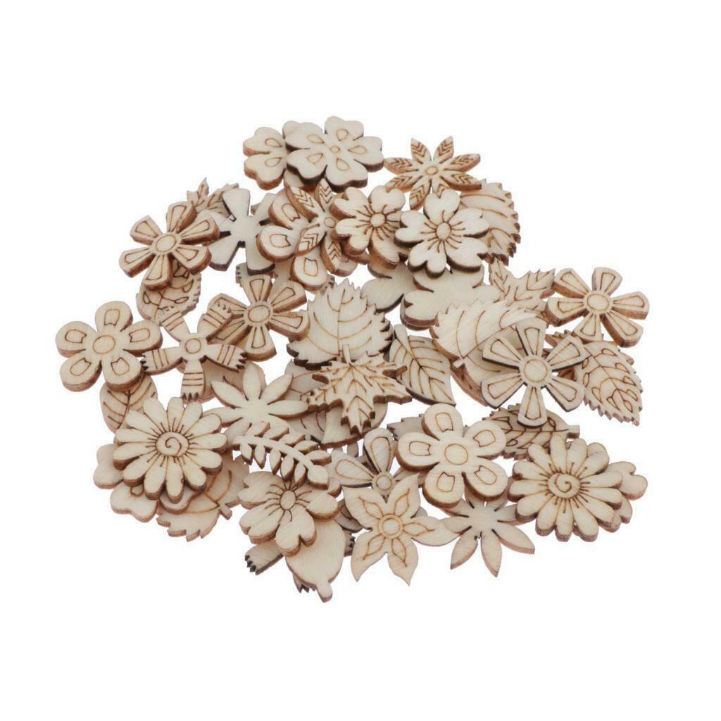 50Pcs/set Unfinished Wood Embellishments Ornament Mini Cuts Wood Shapes DIY Wood