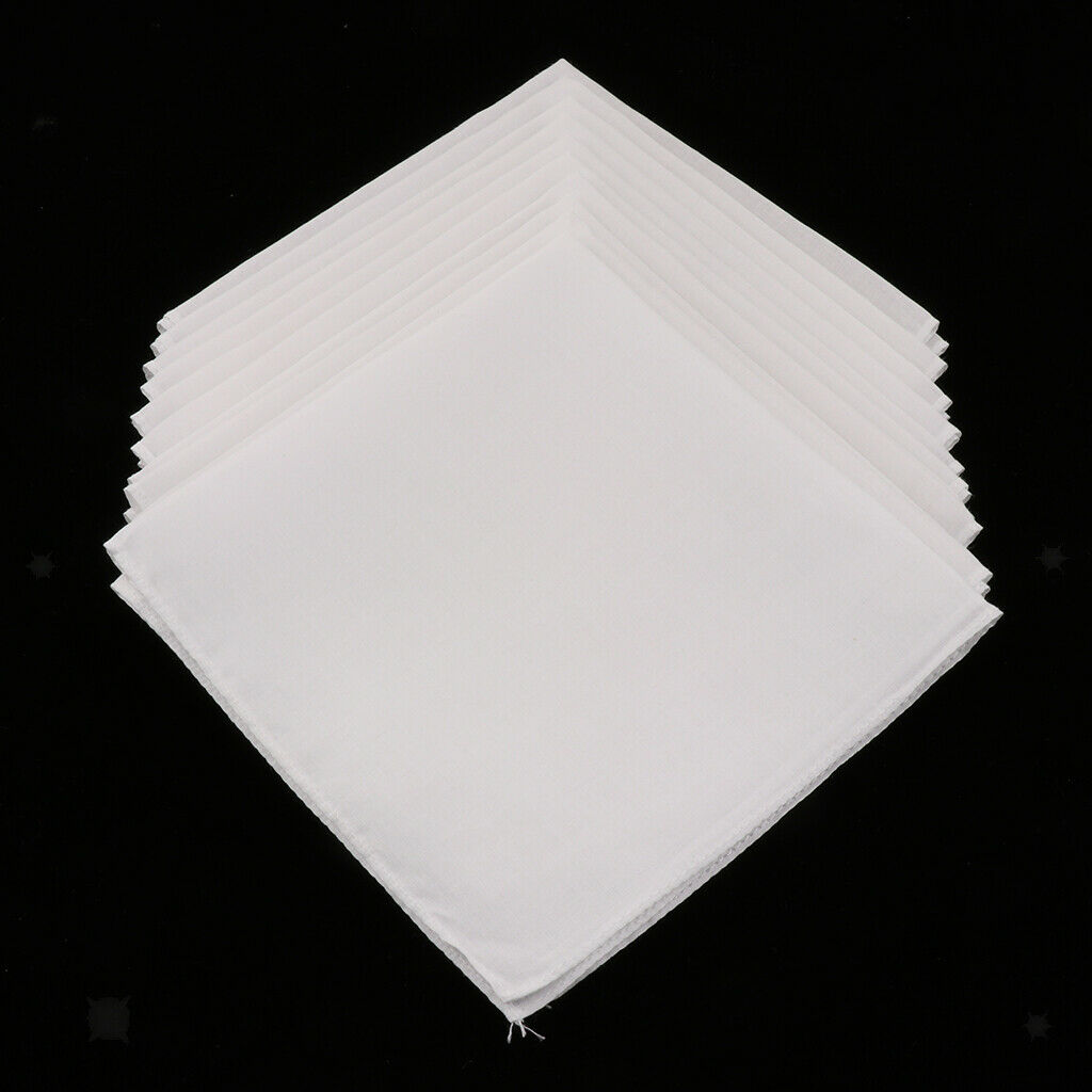 10pcs White Handkerchiefs 100% Cotton Square Soft & Washable Gentle Hanky