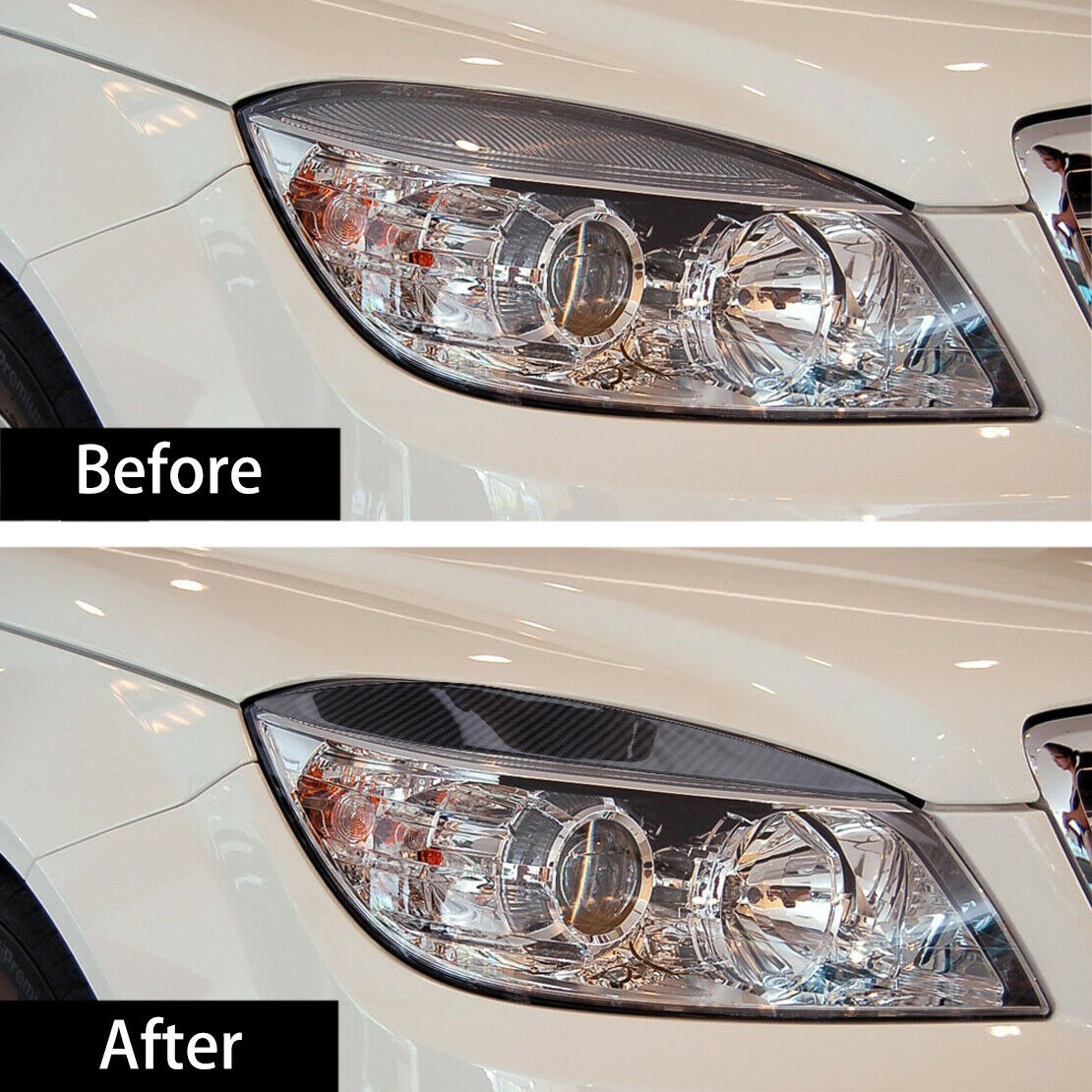 Front Headlight Cover Eyebrows Carbon Fiber fit for Benz W204 C Class 2007-2014