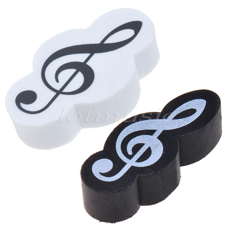 2 Pcs Stationary Music Note Rubber Eraser Gift Black and White