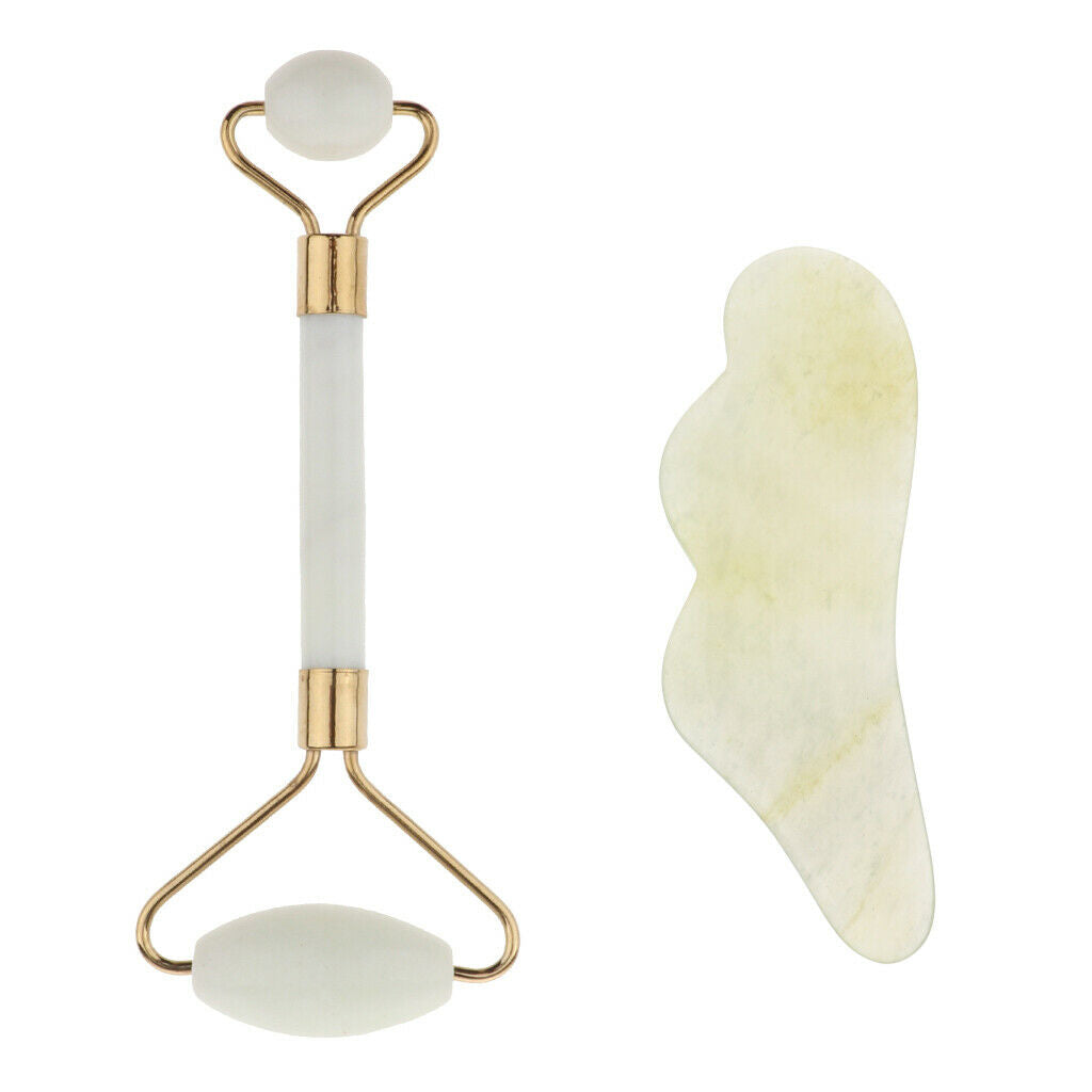 2Pieces, Gua Sha Tool for Facial Skincare, Natural Hsiuyen Jade GuaSha Roller