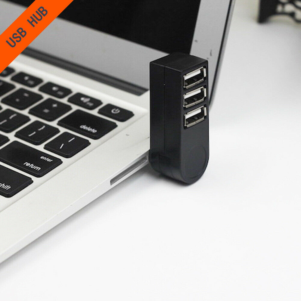 USB 2.0 Mini 3-Port Rotary Splitter Adapter Hub For PC Laptop Notebook Black