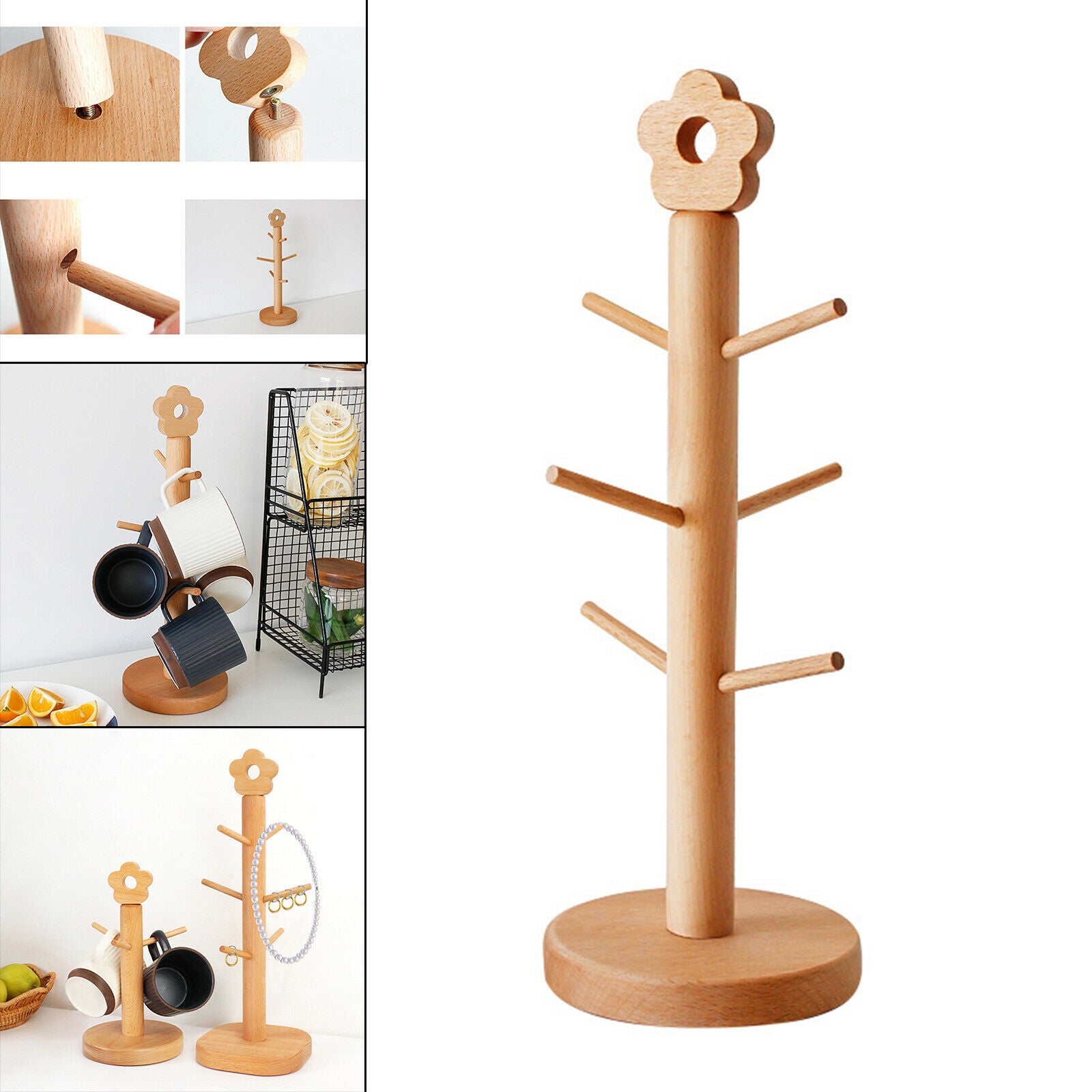 Tree Rack Mug Cup Holder Wooden Tea Stand Cup Storage Kitchen Supplies