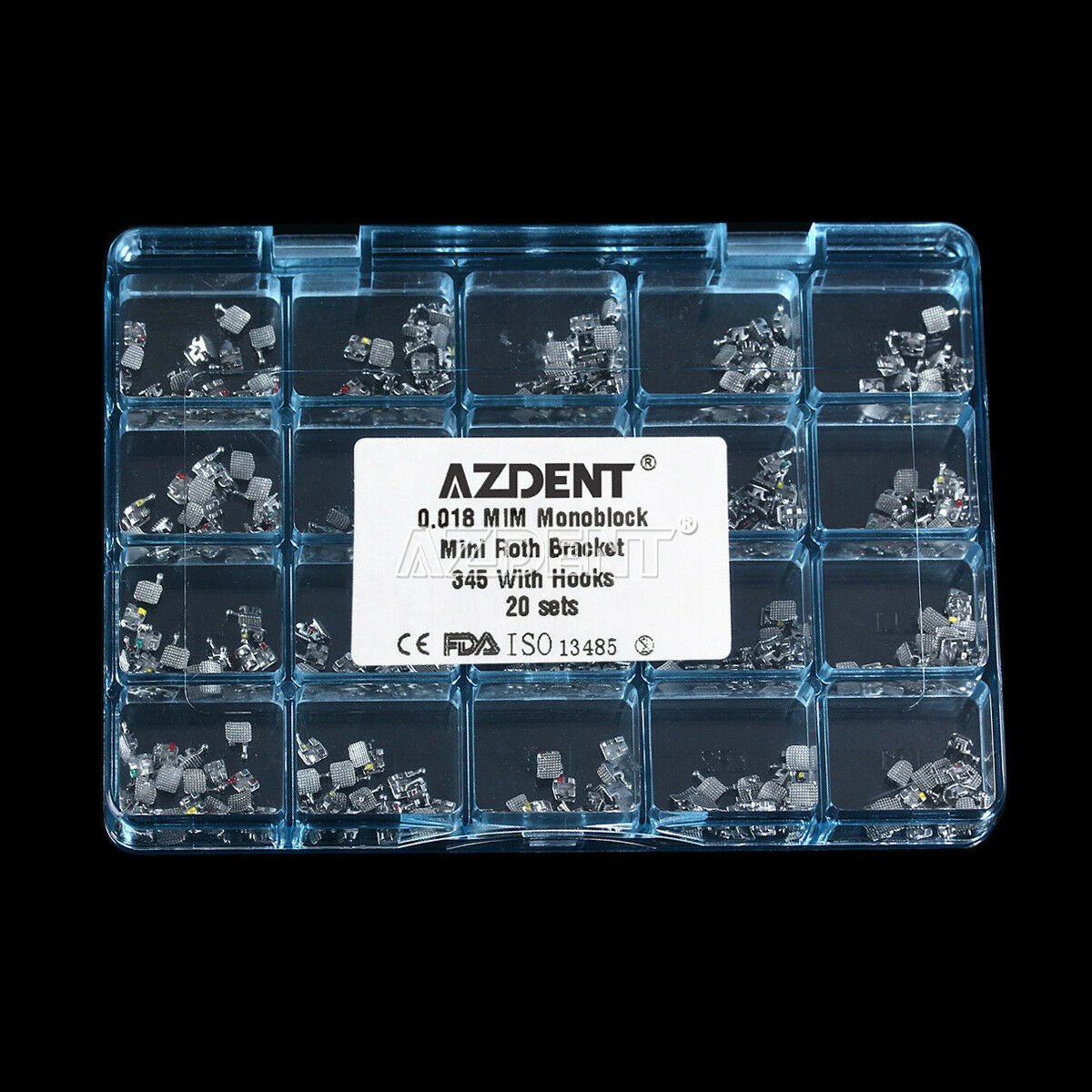 Orthodontic Metal Bracket Monoblock AZDENT Mini Roth 018 345 Hooks High Quality