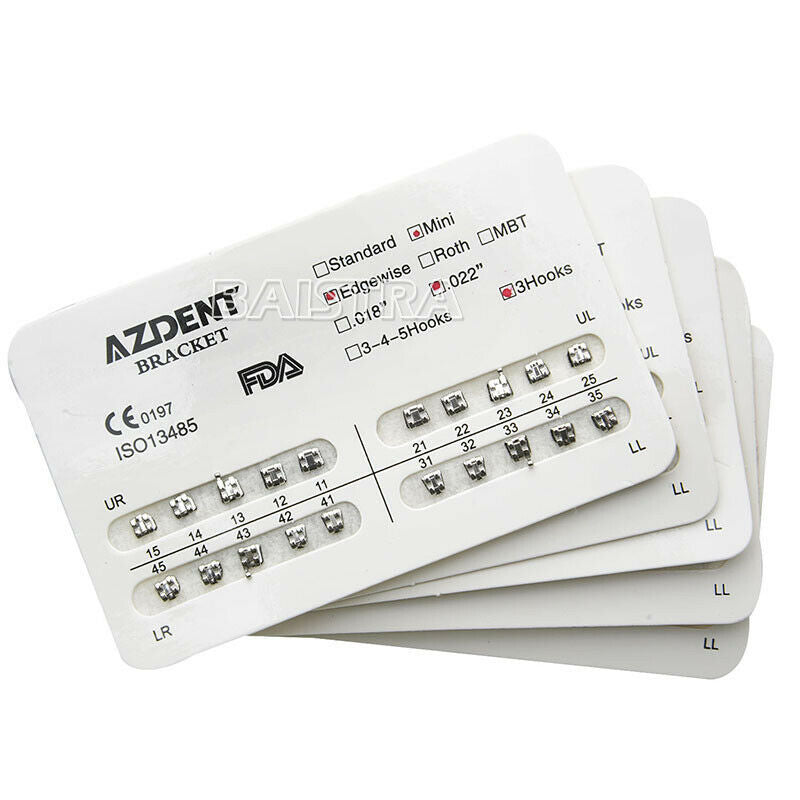 20 Packs AZDENT Dental Orthodontic Bracket Braces Mini Edgewise .022 Hooks on 3