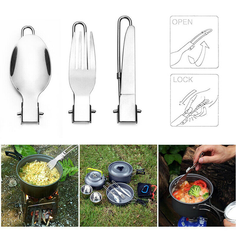 3 pcs 1 set Outdoor Camping Travel Picnic Foldable Stainless Steel Cutlery S KX