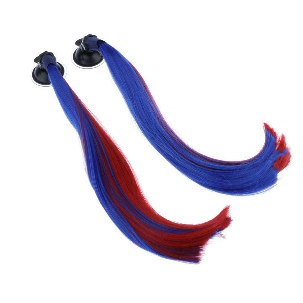 Helmet Wig & Suction Cup Fit for Motorcycle Red+Blue
